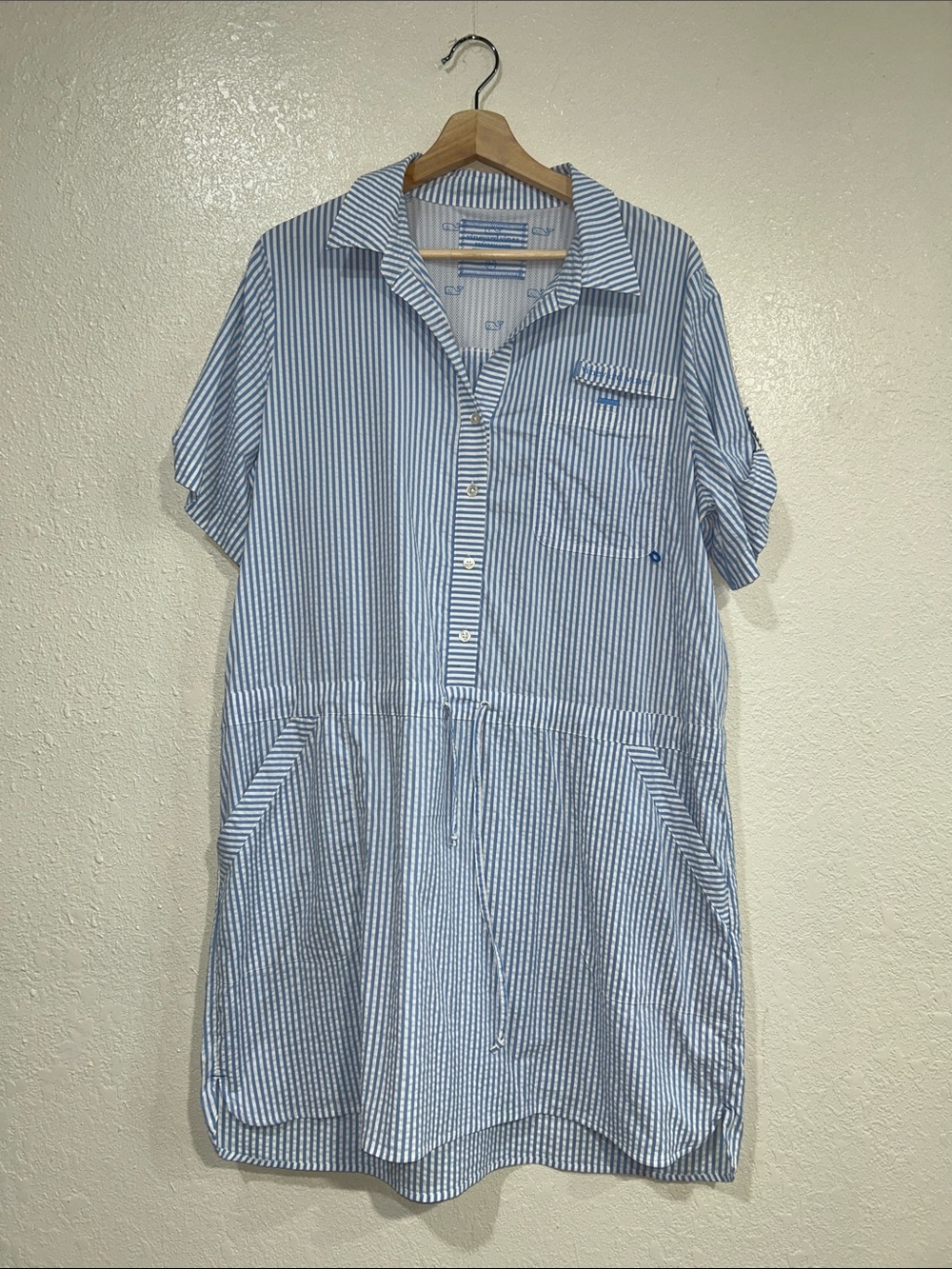 Vineyard Vines Light Blue and White Striped High-Low Shirt Dress